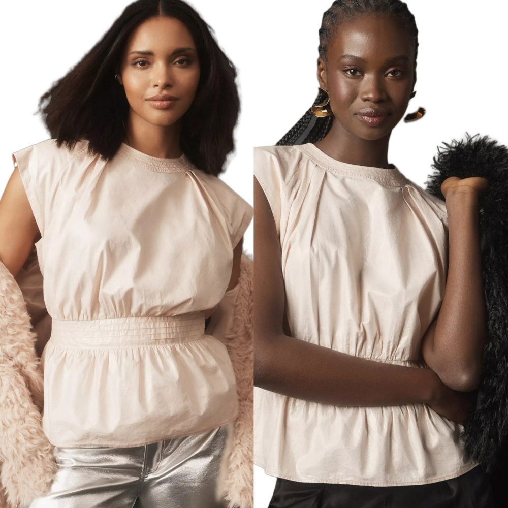 NWT By ANTHROPOLOGIE Foil Smocked Poplin Open-Back Shell Top